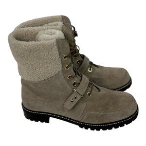Stuart Weitzman Women's Viking Taupe Suede Sherpa Lace Up Boots | Sz 9.5